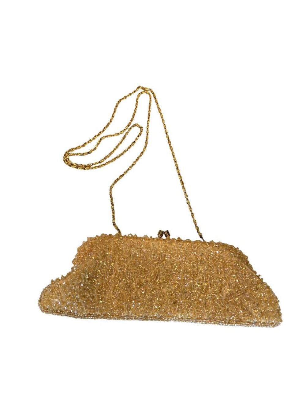 Stephanie Gold Beaded Sequined Kiss Lock Evening Clutch Bag